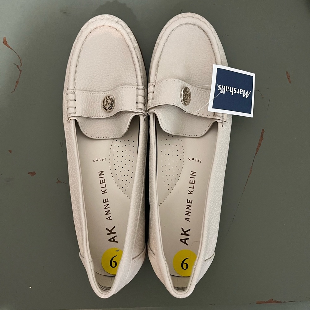 Anne Klein White Leather Loafers